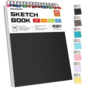 Soucolor 9" x 12" Sketch Book, 100 Sheets Top Spiral Bound Sketchbook with Acid-Free 68lb/100gsm Drawing Paper, Artist Sketch Pad for Kids, Adults & Teens Painting, Drawing, 1 Pack