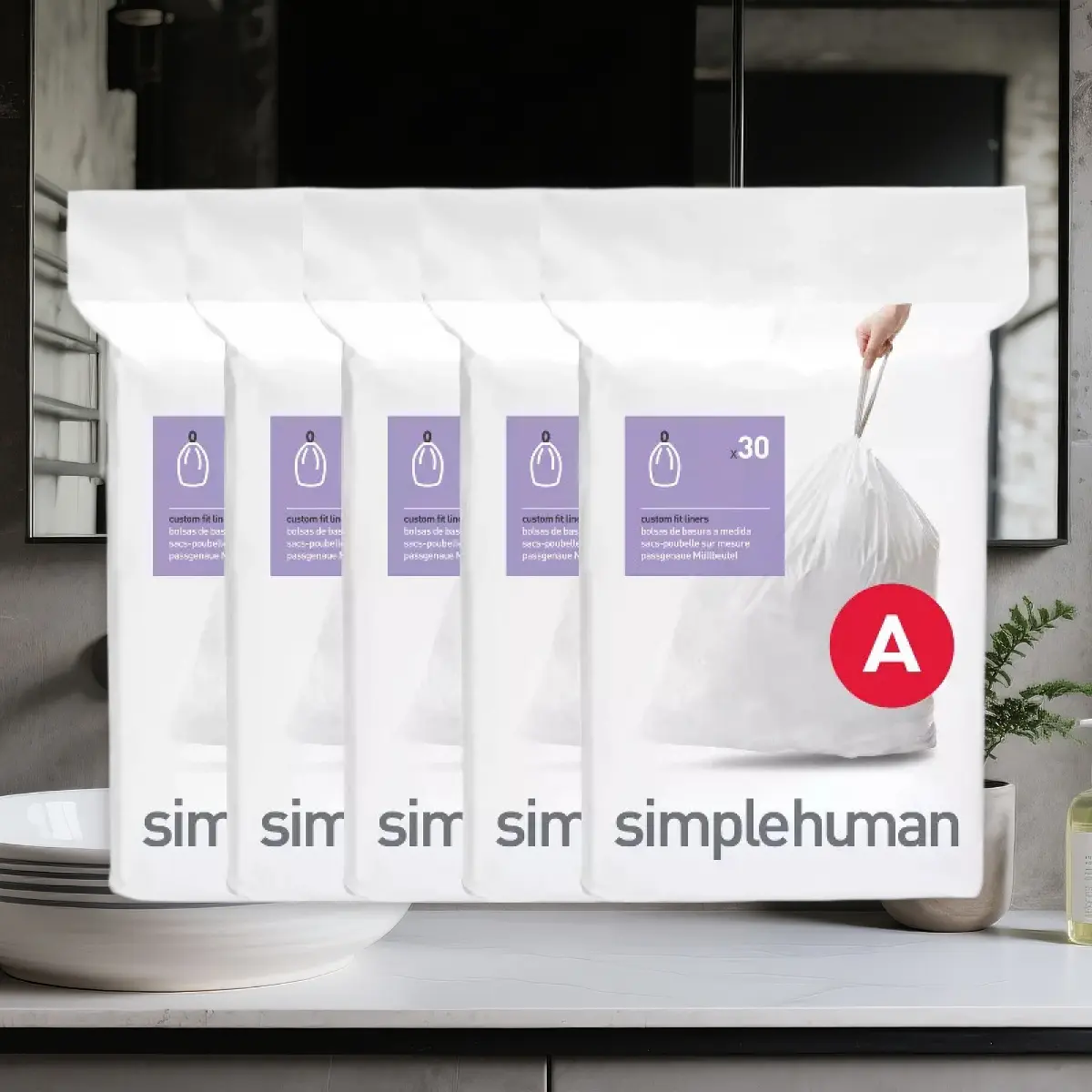 4.5L Code A Bathroom Trash Bags 150ct - Custom Fit Trash Bags, 4.5L, 150 Count, Simplehuman