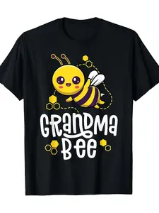 Graphic T-Shirt for Grandma Bee - Adorable Tee for Celebrating Grandmothers' Birthday Or First Bee Day, Black with Yellow Cartoon Bee Print, Lightweight And Comfortable Fit, Bee Tee