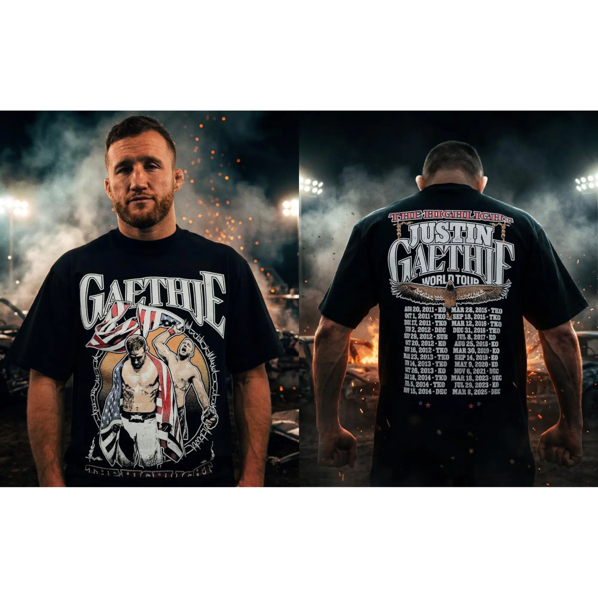 Justin Gaethje World Tour Shirt, The Highlight UFC Tee, MMA Graphic Tee, Gym Wear, Gift for Fighters, Sports Apparel, Menswear, Men Gift, Soft Cotton