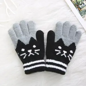Women's Touchscreen Gloves with Cat Jacquard Design, Soft Fingers, Winter Warm Knit Mitts for Outdoor Cycling Skiing