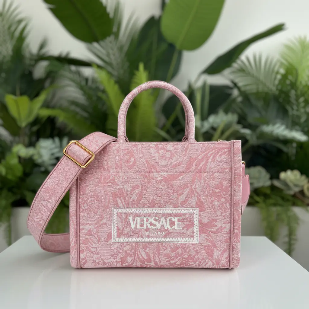 Pre-owned VERSACE canvas Tote Bags Pink Small Baracco Athena Tote New