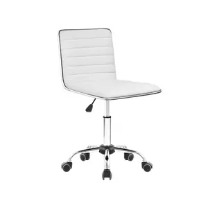 Mid Back Vanity Chair For Makeup Room, Low Back PU Leather Swivel Computer Desk Chair, Task And Office Chair Retro With Armless Ribbe