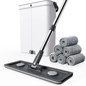 mop and bucket set,with 7 replaceable ultra-fine fiber cloth,  spin mop head, both dry and wet, saving space, suitable for cleaning various floors and windows Home Household Items Cleaner