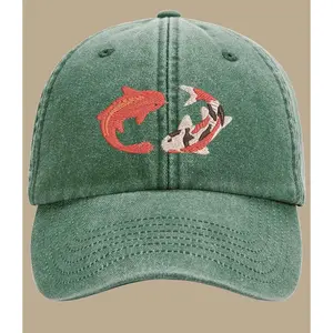 Fun Koi Carp Design Machine Embroidered Vintage Style Cap Available in More Colours - Free Delivery