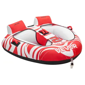 【Summervibes】VEVOR Towable Tubes for Boating, 2-Rider Inflatable Boat Tubes and Towables, 340 lbs Capacity Water Sport Tubes for Boat to Pull - with 2 Cockpits, Full Nylon Cover, Padded Grab Handles & Safety Valve