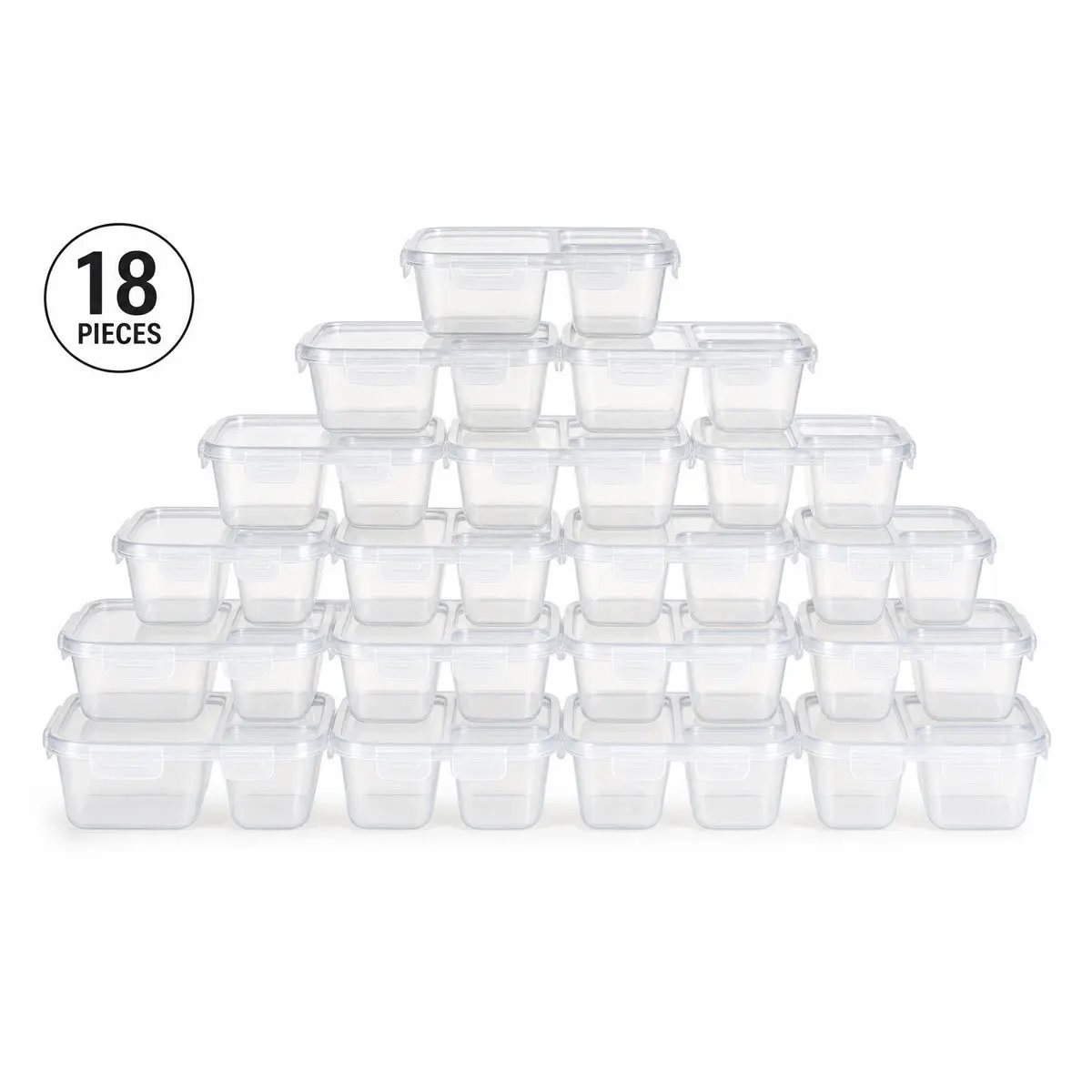 18-Pack 2-Compartment Meal Prep Containers - Microwave Safe