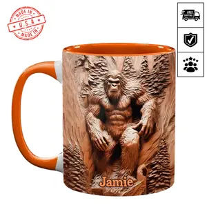 Personalized Bigfoot Mug Wood-Carved Look Sasquatch, 11oz/15oz, Many Color Options, Christmas Gift, Birthday Gift, Family Gift, Outdoor Camping Gift, Nature Scenic Lovers, Office Coffee Mug Desk Decor