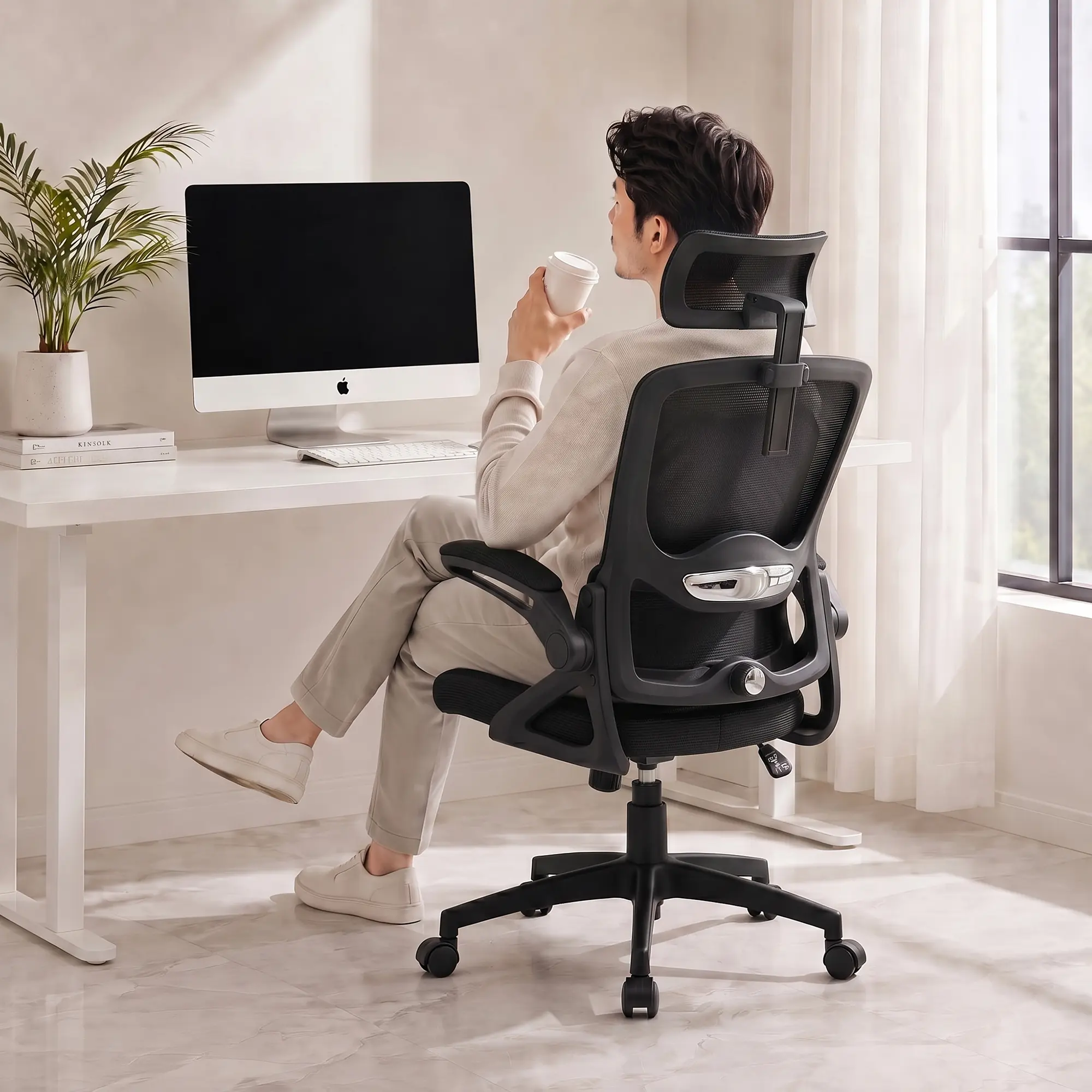 GASEE Ergonomic Office Chair, 400 LBS Computer Chairs with Adjustable Lumbar Support, Breathable Mesh Desk Chair Ergonomic with Thickened Cushion, Comfy Home Office Desk Chair,Black
