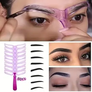 Reusable Eyebrow Template Set with Handle, Perfect Brow Shaping Tool for Women & Girls, Eyebrow Styling Kit for Defined Brows, Eyebrow Makeup Tool