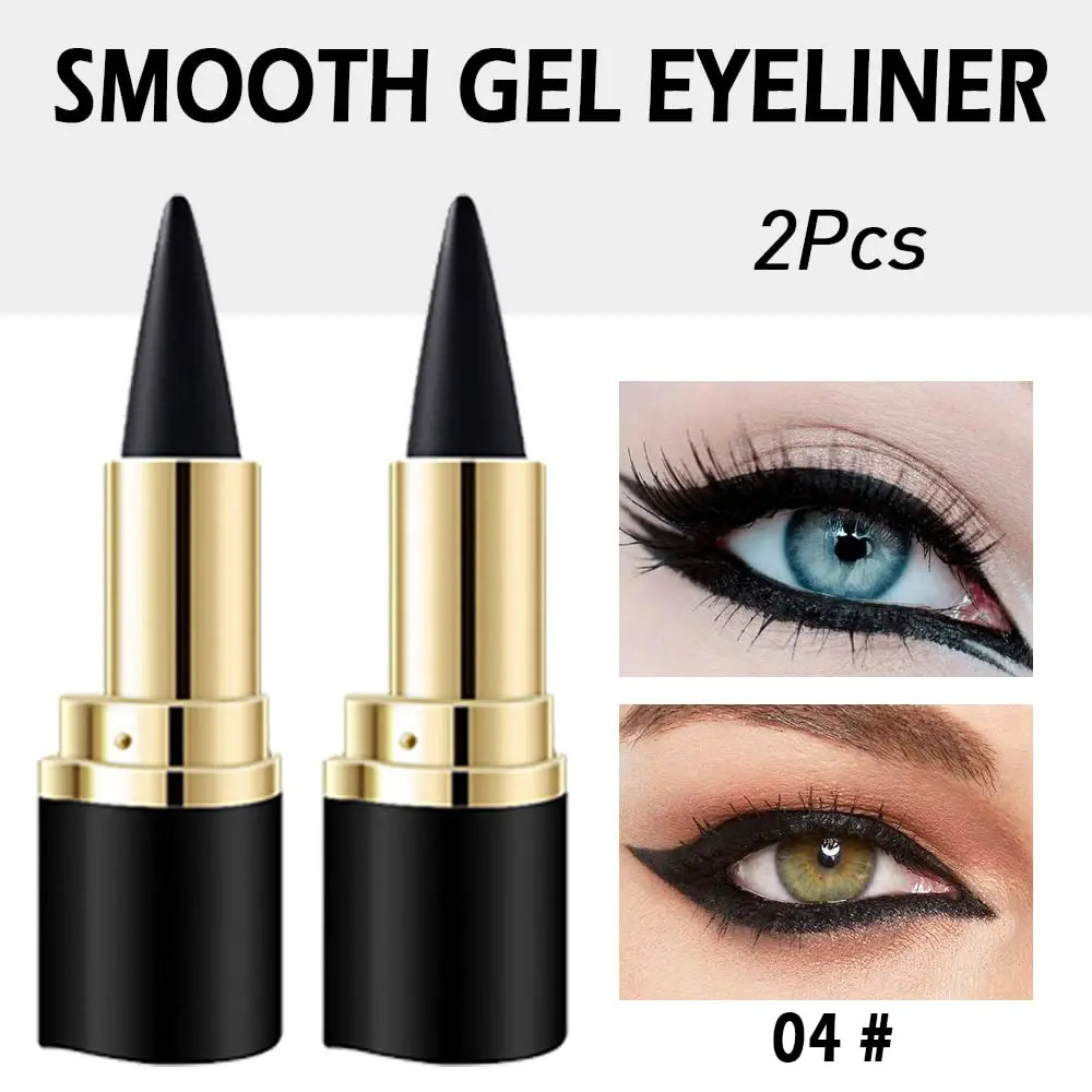 Gel Eyeliner Pencil 2-Pack, Waterproof Long-Lasting & Smudge-Proof Cosmetic Stick, Creamy Natural Black Pen for Waterline and Lip Liner, Gift