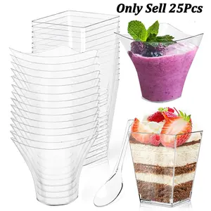 Disposable Dessert Cup, Food Grade Plastic Clear Fruit Ice Cream Mousse Smoothie Pudding Cup, Disposable Tableware for Home Birthday Party, Utensils, Baking Supplies Kit