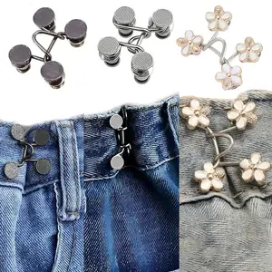 Flower Design Pant Waist Tightener, 2 Sets/4 Sets Detachable Fashion Waist Buttons Pins, No Sewing Waistband Tightener for Indoor & Outdoor, No Sewing Waistband Tightener for Indoor & Outdoor