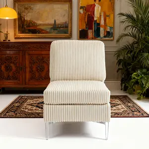 Modular Sectional Sofa Armless Seat Module, Corduroy Sectional Couch, Single Couch Modular Armless Accent Chair with Back Cushion, Beige