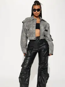 Harper Washed Faux Leather Jacket - Grey