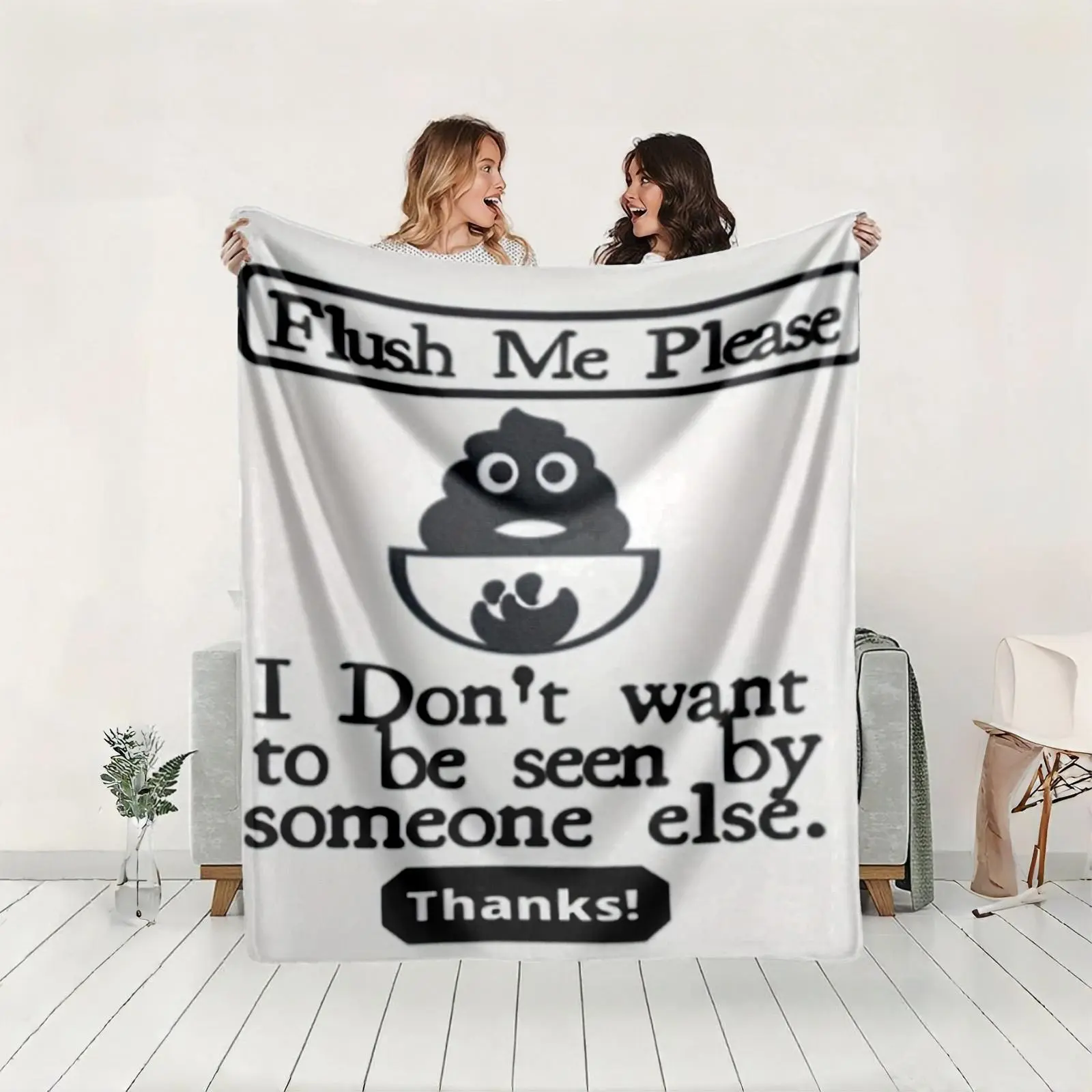 1 piece Bathroom Flush Reminder Sign themed flannel blanket - Super soft flannel blanket, suitable for beds and sofas, all-season use, modern design, digitally printed pattern, 100% polyester material, machine washable, suitable for travel, camping