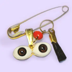 Azabache Protection Pin, Religious Home Decor Accessory with Brown Santa Lucia Eyes, Symbolic Style