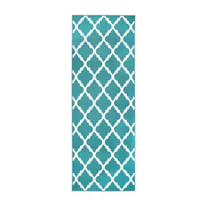 My Magic Carpet Moroccan Trellis Teal Machine Washable Runner Rug, 2.5x7 Stain Resistant, Non-Slip, Waterproof