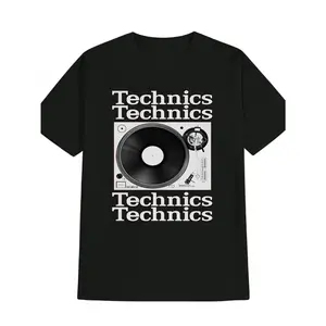 100% cotton Men's Casual Versatile Crewneck T-Shirt, Vinyl Record Player Turntable Print Men's Top, Gift for Men