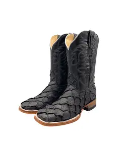 Agave Boots BLACK FISH BASS Men's Cowboy Boots - Handcrafted Full Leather Square Toe Walking Shoes with Cushioned Insole & Goodyear Welt Construction