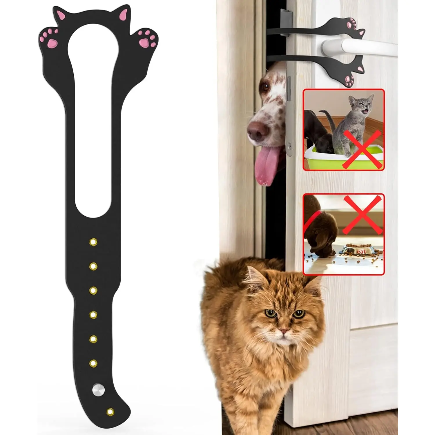 8-Position Adjustable Cat Door Stopper, Reinforced Flexible Door Prop Keeps Doors Open 1.5–8 Inches, Allows Cats Easy Access While Keeping Dogs Away from Cat Food & Litter Boxes, Tool-Free No-Damage Installation gift idea