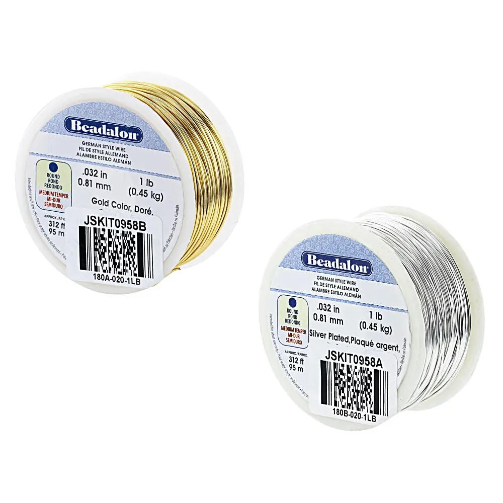 DIY Beading & Jewelry Making Round German Style Wire Set - 20 Gauge, Silver & Gold Tone, 1lb Spools (Set of 2) for Crafting