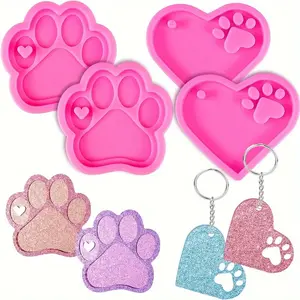 2pcs Large Dog Paw Print Heart-Shaped Silicone Resin Molds with 10Pcs Keyrings - Perfect for DIY Dog Tag Making, Personalized Heart Tag, Epoxy Resin Crafting, and Special Occasion Gifts for Christmas, Valentine's Day, Mother's Day, and Graduation