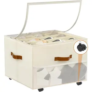 Shoe Organizer for Closet,Shoe Organizer for Closet with Detachable Wheels and Dividers,Foldable Large Shoe Box Fits 16 Pairs with Cover and
