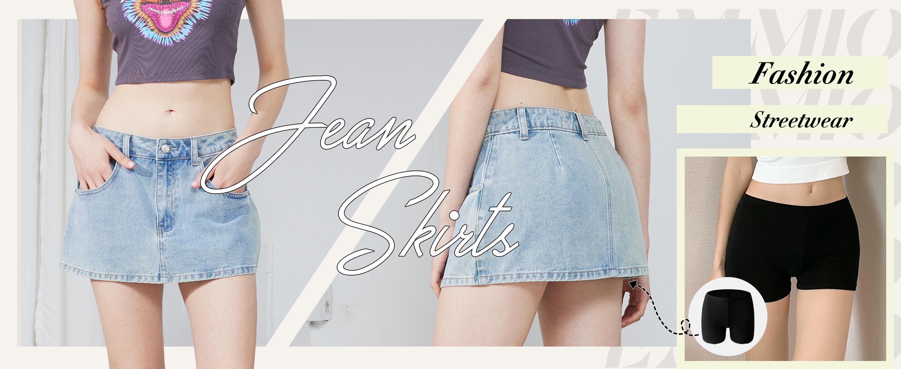 EMMIOL Vintage Blue Fit Denim Mini Jean Skirt for Women - Casual Style Regular Fit Above Knee Cotton Material Multi Belt Loops No Sheer Material Chic Womenswear Machine Washable - Bottom