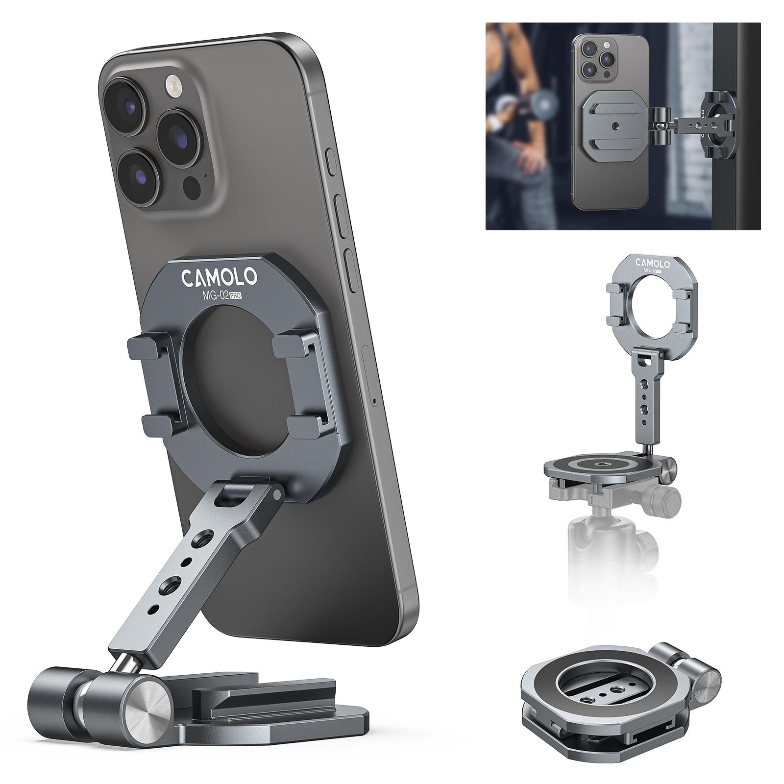 CAMOLO Magnetic Pocket Phone Tripod Foldable Stand with Hook, MG-07/MG-05G Phone Holder Compatiable with Magsafe for iPhone 16 15 14 13 12 Pro Max Plus Series, 1/4" Screw Tripod Mount, 2-in-1 Dual Magnetic for iPhone 15/14/13/12 Plus Pro Max Series / ipad