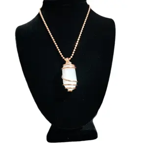 Copper-Wrapped Selenite Pendant – 24” Copper Ball Chain | Spiritual Cleansing & Energy Protection