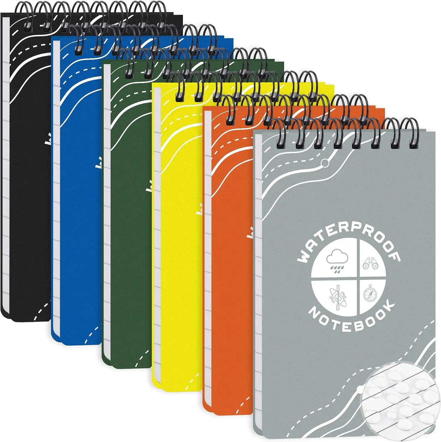 6-Pack Waterproof Pocket Notebook, 3" x 5" Top Spiral Small Notepad | Stone Paper, All-Weather Pages, Smooth Writing, Quick-Dry, Pocket Size For Outdoor Work, School, Patrol, Travel