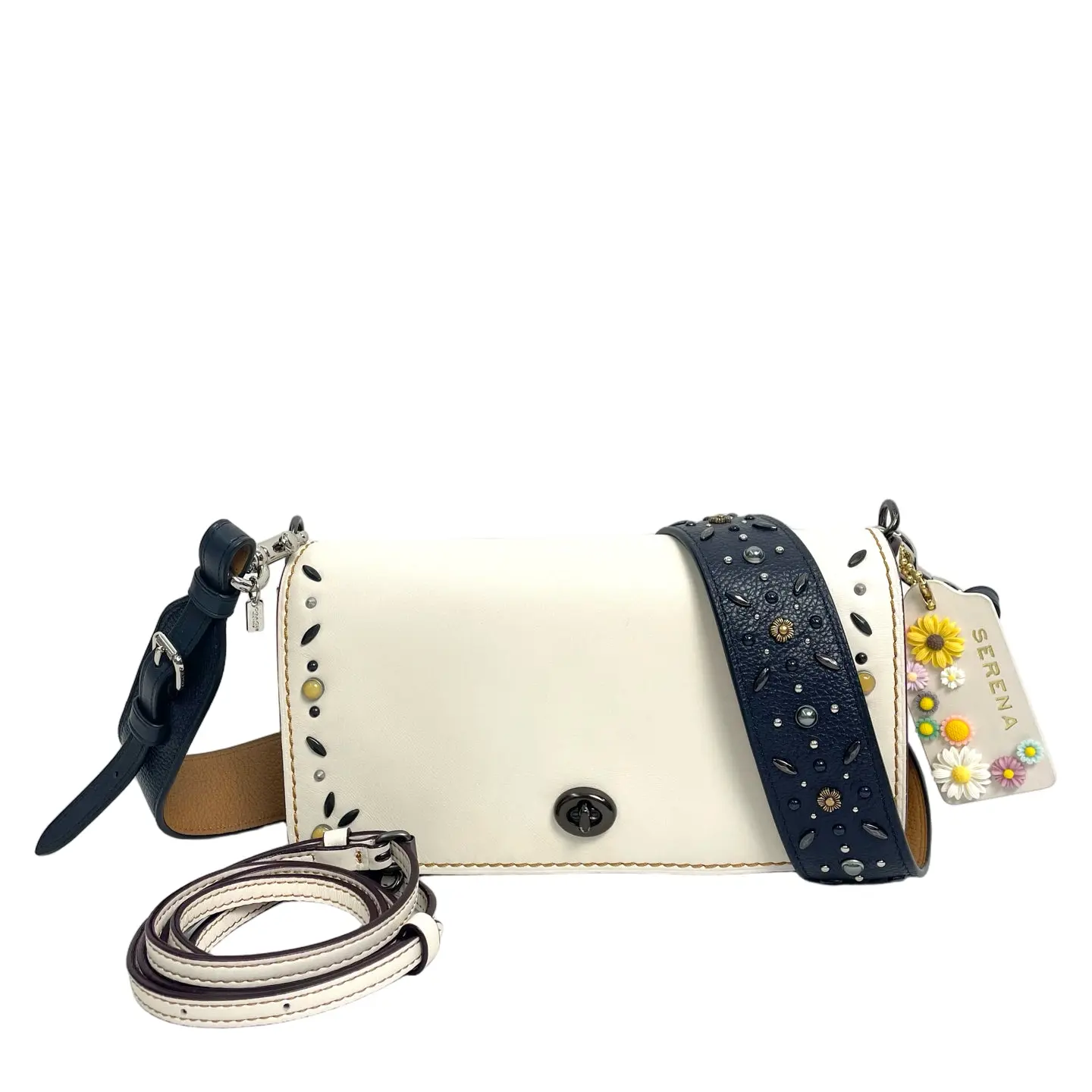 Pre-owned leather crossbody bag Coach Dinky Embellished Shoulder Bag with Two Straps White