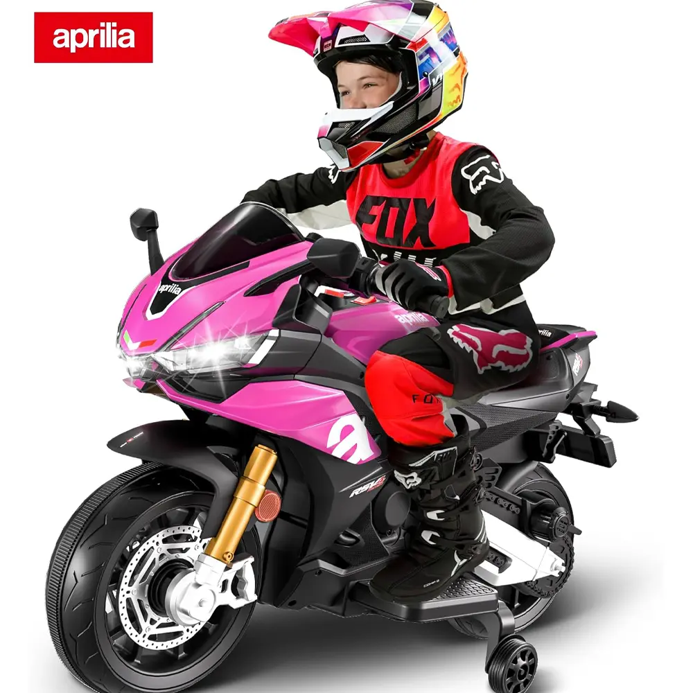 Licensed 24V Aprilia-Look Toddler Motorcycle - Unisex 3-8 Yrs Electric Ride-On Toy, 150 lbs Capacity, 1-2 Hrs Ride Time, Rechargeable Battery, EVA Wheels, Training Wheel Aid, Large Seat, Dirt Bike Gift for Birthdays,Holidays,Children Development