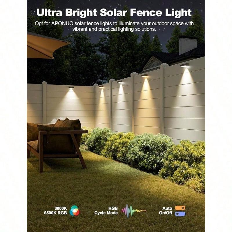 Solar Fence Lights Outdoor Waterproof, Fence Lights Solar Powered, 12 RGB Color Modes  Warm White  Cool White, Fence Solar Light Outdoor for Backyard, Patio, Yard, Wall, Deck