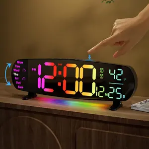 13.7" Modern Digital Wall Clock - Large LED Display, Auto Dimming, Temperature & Date Display, Remote Control, Night Light, DST Function for Bedroom, Living Room