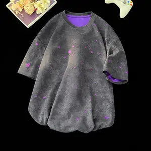 The same heavy retro ripped short-sleeved T-shirt for men and women, tie-dye round neck old short-sleeved jumper, street trend wear, daily wear, tops summervibes