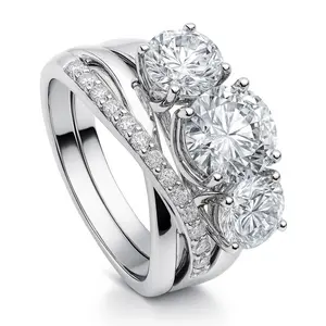 BERRICLE Sterling Silver 3-Stone Infinity Criss Cross Engagement Rings Statement Stackable Band for Women, 2 Carat Round Cut Cubic Zirconia CZ Ring Set