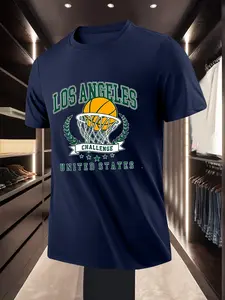 Athletic Casual Style Men's Los Angeles Challenge Basketball Printed Short Sleeve T Shirt
