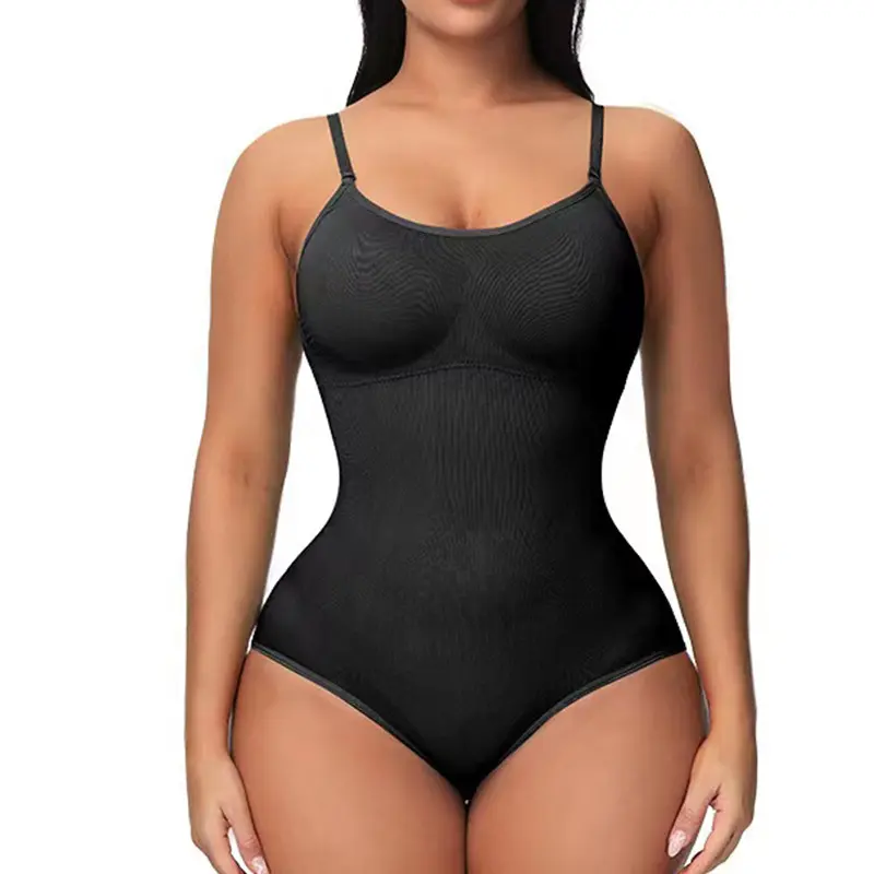 Women's Spaghetti Strap Wireless Shapewear Bodysuit Underwear - Pull-On Wear, Nylon Blend, Multi-Size, Basic Compression, Tummy Control, Waist Reduction, Cross-Body Hip Enhancement, Snap Closure