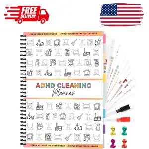 Cleaning Planner, Dry-Erase Sleeve + Paper Pages, Removable Ring Binder, Daily,Weekly