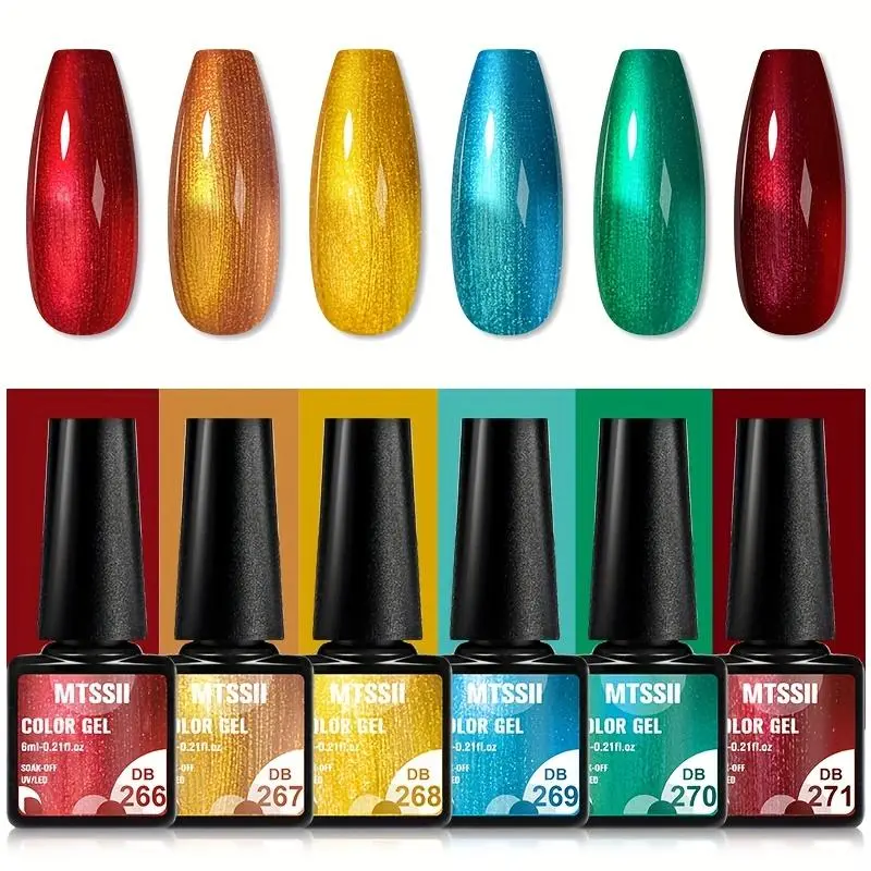 Metallic Color Gel Nail Polish Set, 6 Counts/set UV LED Gel UV Nail Gel Mirror Effect Smooth Gorgeous Manicure Gel Varnish Mirror Finish, Cosmetic Nail Care Products Gel Polish Sets Nail Art Kit for Women & Girls
