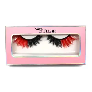 Colored Volumized False Eyelashes, 1 Pair Long & Fluffy Wispy Curl Cat Eye Style Faux Cluster Lashes Strip Lashes for Eyelash Extensions