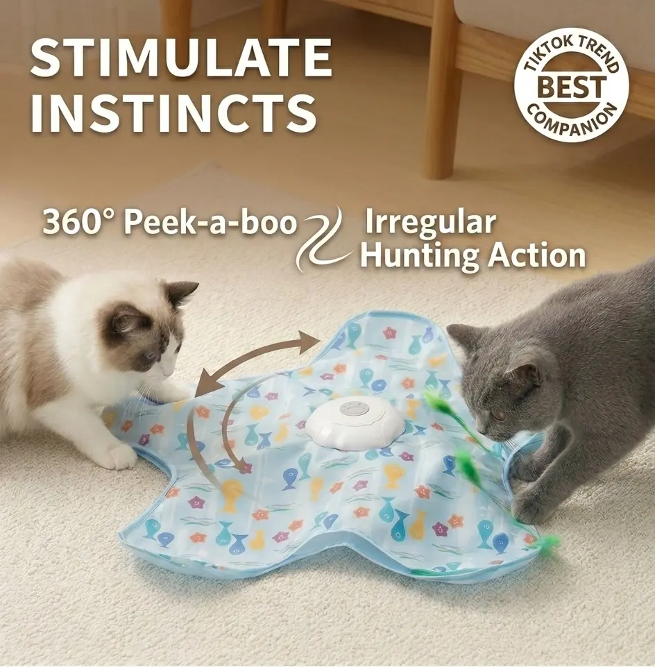 Electric Automatic Rotation Cat Hunting Hood Toy - Compact Graphic Thermoplastic Sensory Moving Interactive Toy, Fish-Designed Rolling Ball for Indoor Fit Stress Relief, Moving Interactive Toys