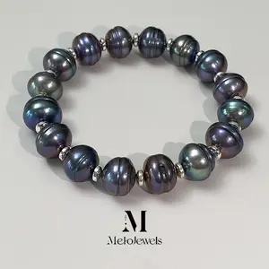 Natural Freshwater Pearl Bracelet with Elastic Rope and Alloy Components - Fashion Costume Jewelry Accessory for Women&Men,Couple Bracelets