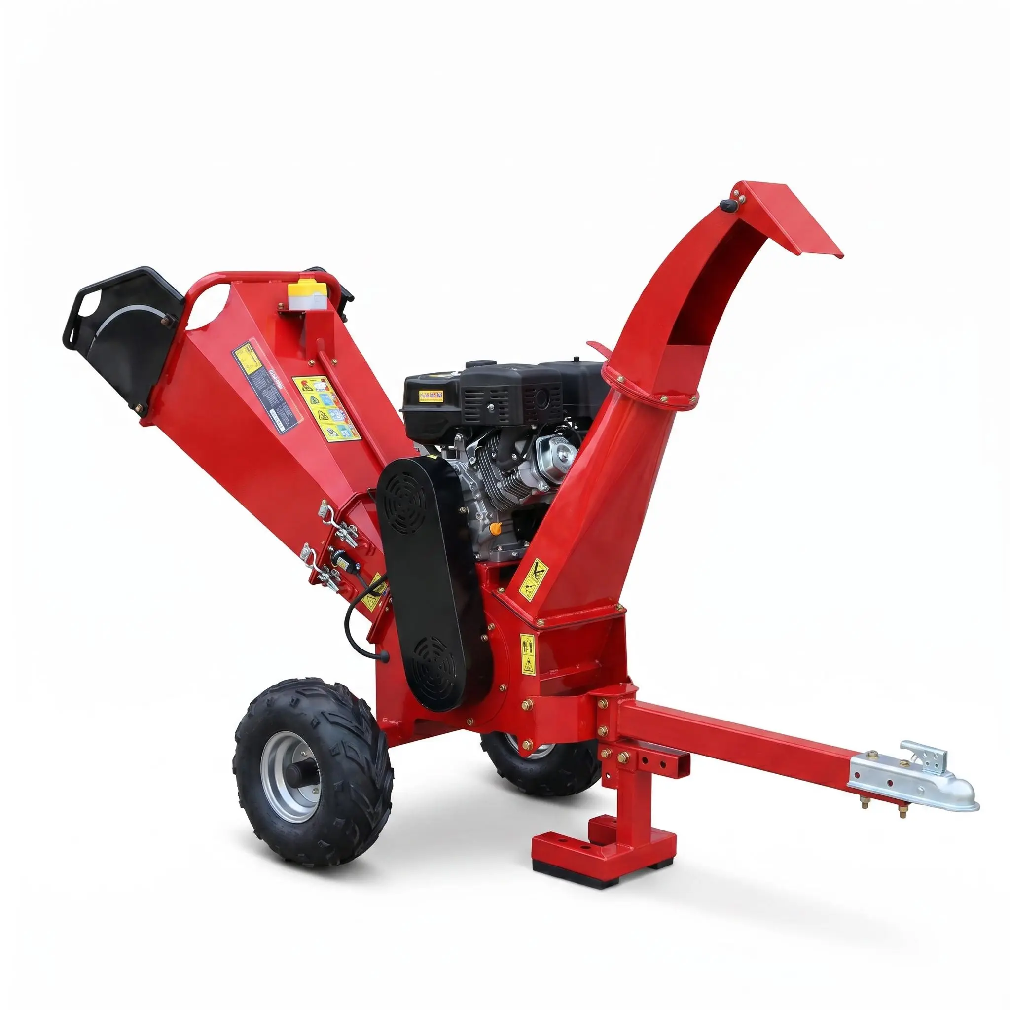Towable Wood Chipper Shredder with 420cc Engine, 5-Inch Chipping Capacity, 9-Inch Drum, Double-Edged Steel Blades, Off-Road Towing, Black+Red
