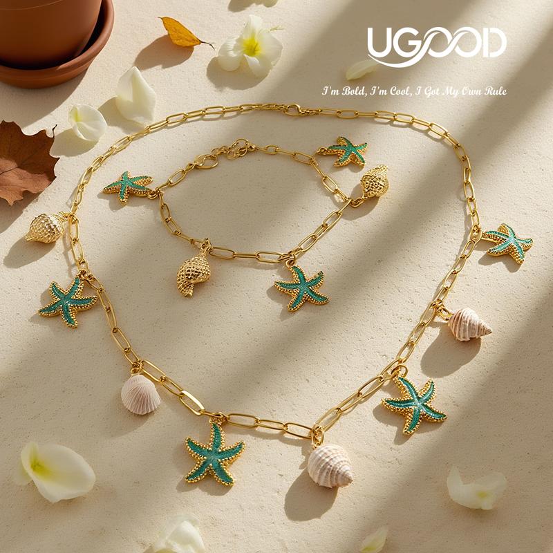 Oceanic de UGood Necklace Set, Necklace Bracelet Set Amplifies Aesthetics and Statement for Casual Outing Travel Occasions, Uplifts Fahsion Chic and Confidence and Sense of Relaxation