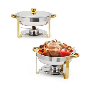 Stainless Steel Chafing Dish Buffet Set 2 4 6 Pack, 5QT Food Warmer Server Set with Fuel Holder, Hot Cold Dual Use Chafer Catering Supplies for Weddings Party Banquet Restaurant Hotel, Gold