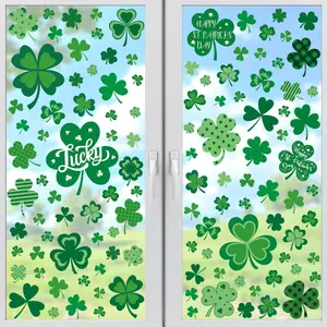 120 PCS St Patricks Day Decorations, 4 Sheets St Patricks Day Window Clings with Polka Dots Stripes Plaid Patterns, Double-Sided Green Party Decorations, Shamrock Window Clings for Home Decor