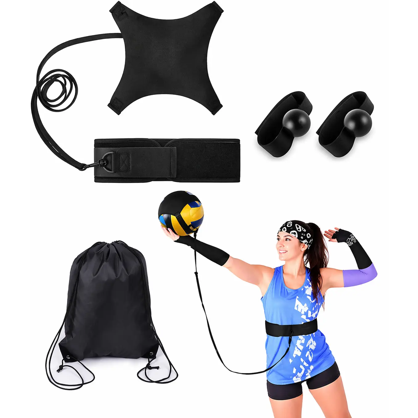 Volleyball Rebound Trainer Belt Solo Practice Training Equipment Adjustable Cord Set for Serving Spiking Setting Indoor Outdoor No More Chasing Ball Gear Sports